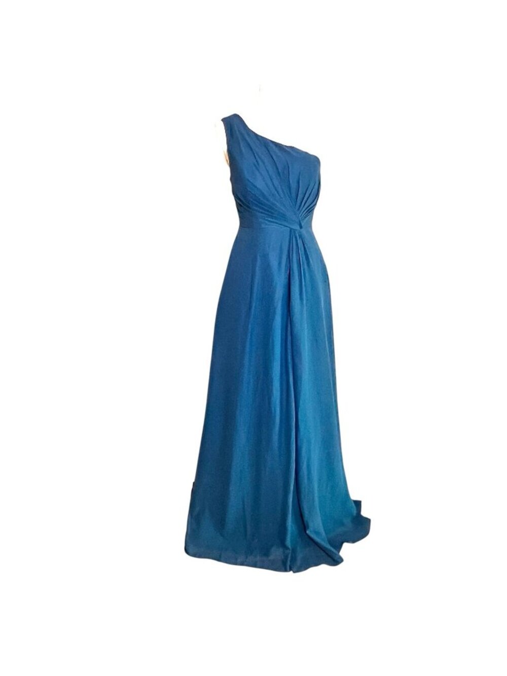 NWT Blue One Shoulder Evening Gown Ruched Chiffon Prom Bridesmaid Dress Small